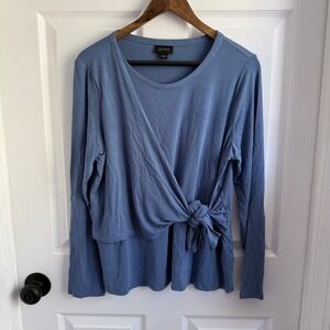 J. Jill Wearever Blue Long Sleeve Faux Wrap Side Tie Top Medium